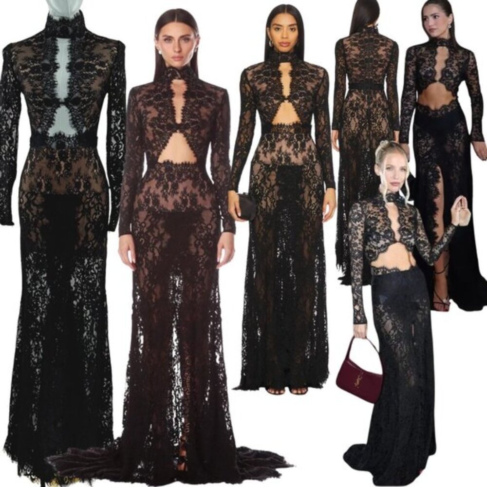 🆕 BRONX & BANCO 🧿 NWOT Eleanor Black Lace Cut Out Gown, Sz XS US 2